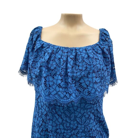 NWT Rachel Zoe Off-Shoulder Blue Lace Adelyn Mini Dress Zip Back Women's 6 - Picture 12 of 13